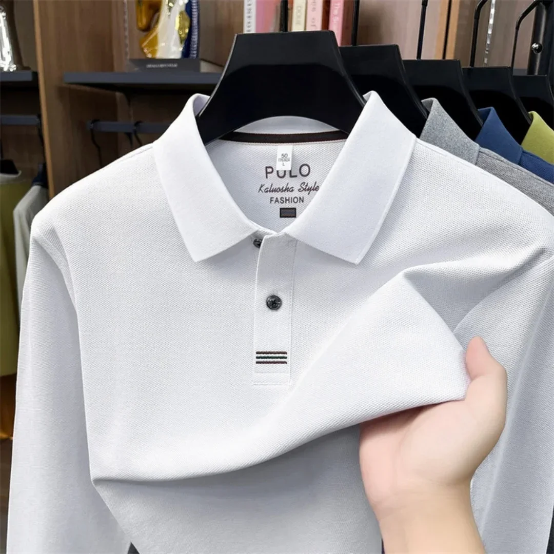 2026 neues 100% reines Baumwoll-Poloshirt für Herren, hochwertige Marke, langärmelig, Herbstmode, luxuriöse Stickerei, Golf-Oberteil, Business-T-Shirt – Detail 9