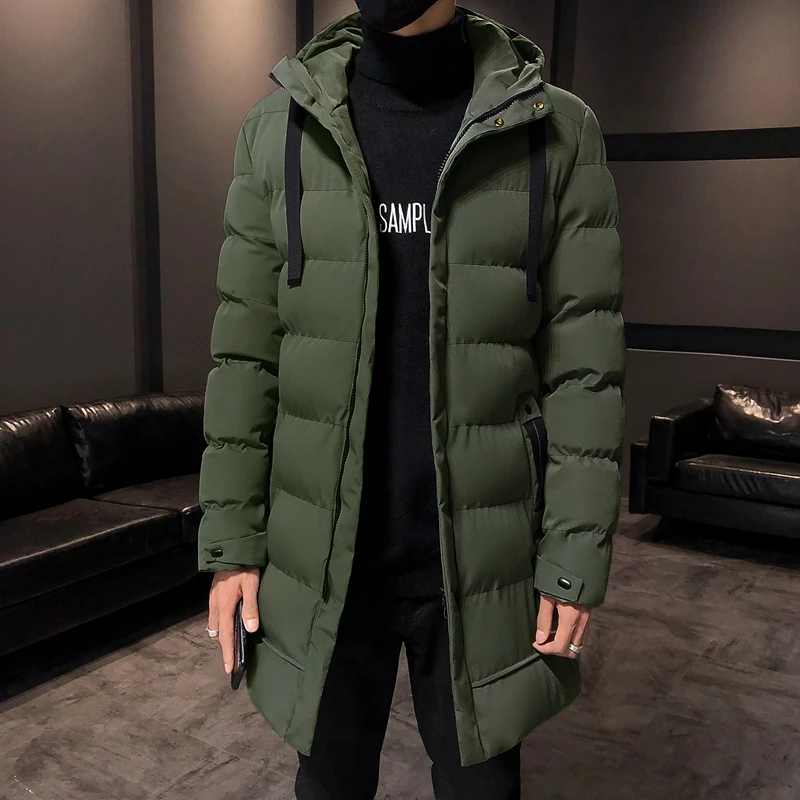 Men 2022 Autumn Winter New Plus Long Warm Thick Hood Parkas Jacket Coat Men Outwear Outfits Classic Windproof Pocket Parka Male