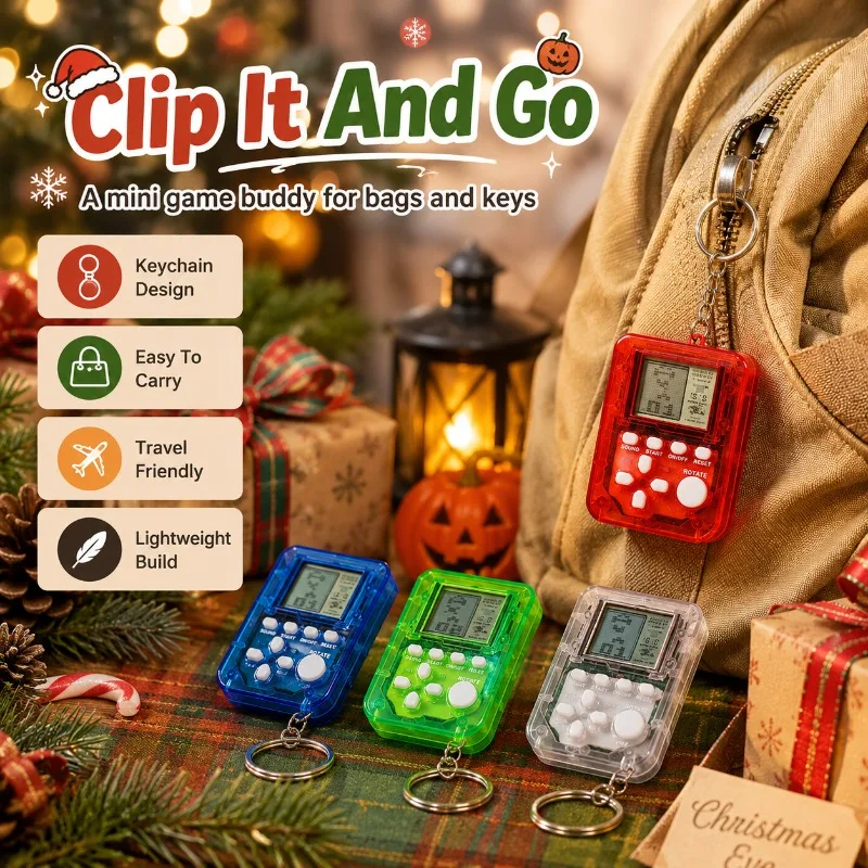 Nostalgic Mini Tetris Electronic Game Console Keychain Pendant Portable Handheld Leisure Gaming Ornament