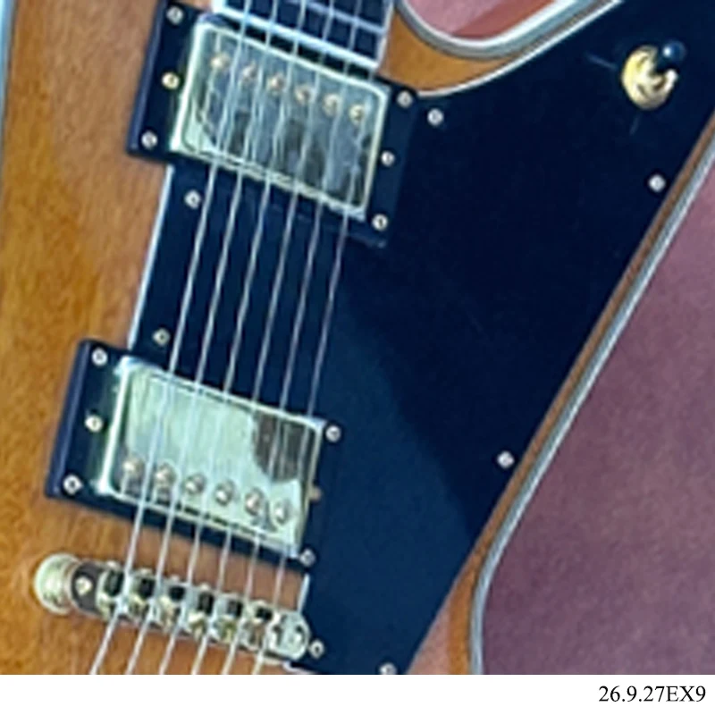 electric guitar, exploer single white binding on fingerboard, 3-way toggle switch on pickguard