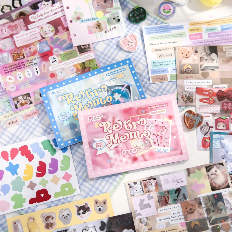 30 Blatt/Beutel Vintage Retro Memo Series Dual Texture Laminiertes, voll gestanzte Aufkleberbuch für DIY Scrapbook Handyhülle Notebook