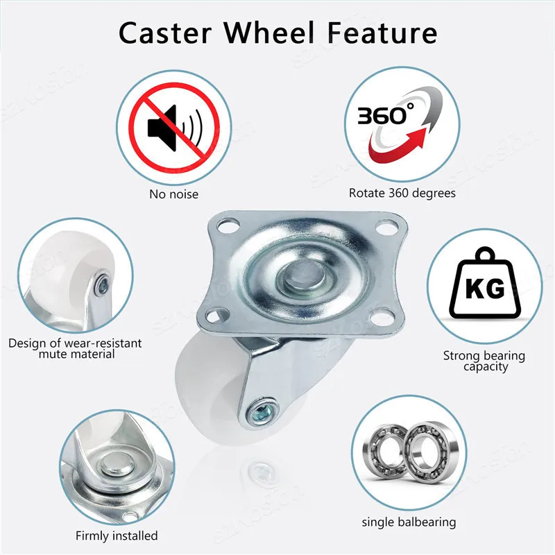 12/4pcs 1inch 360 Degrees Swivel Casters Bearing Wheels Mount Ball Furniture Stroller Wheel 25mm White PP Universal Wheel