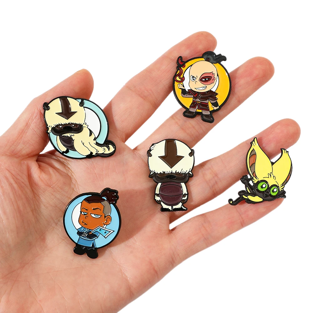 5 Pcs Animation Avatar Cartoon Brooch Cute Aang Creativity Enamel Pin Fashion Metal Badge Backpack Cap Clothing Accessories Gift