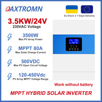 Hybrid Solar Inverter 3500W 3.5KW Pure Sine Wave Inverter 24V 230VAC Built-in MPPT 80A Solar Controller Works without Battery