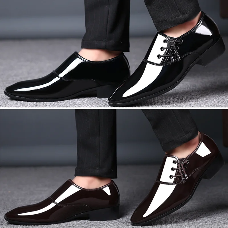 Trending Italian Patent Leather Shoes for Men Business Shoe Lace Up Oxfords Plus Size Male Wedding Party Shoes Men Black Leather