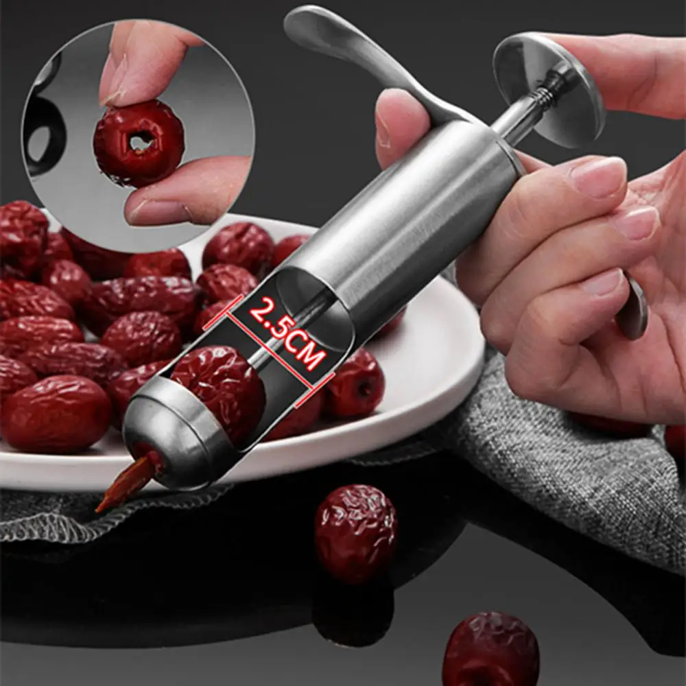 Syringe Shape Fruit Core Remover Stainless Steel Red Dates Jujube Pitter Cherry Olive Corer Seed Push Out Tool Kitchen Gadgets