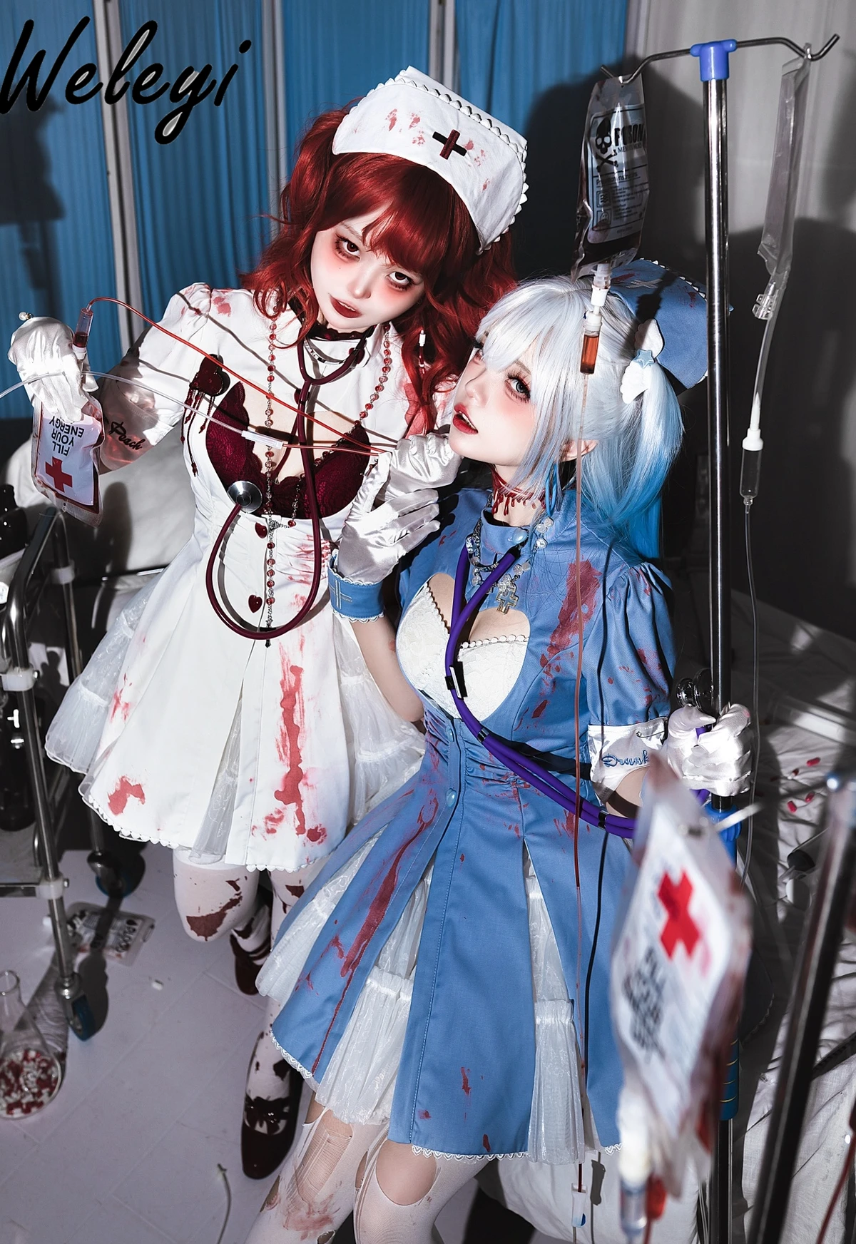 

Cool Little Nurse Halloween Dress Set for Women Japanese Style Special Edition Lolita Halloween Op Dark Dyed Blood Dresses Suit