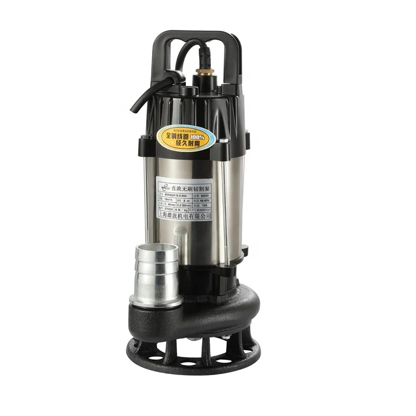 Solar Powered 48/60v Dc Submersible Sewage Waste Submersible Pump with Cutter for Irrigation Sewage Solar Water Pump Stainless s