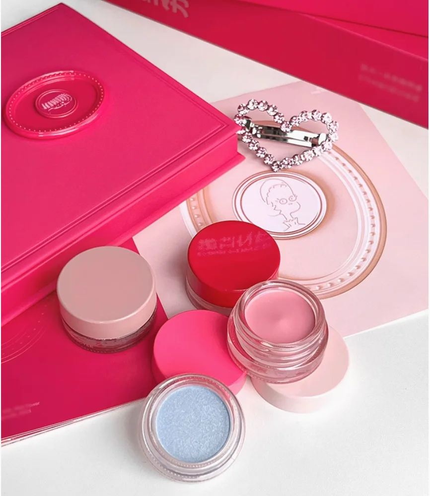 JOOCYEE Ombretto Crema Polvere Rosa portatile Rivestimento sovrapposto trasparente e trasparente Cosmetici per il trucco