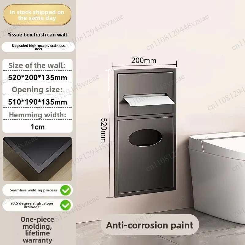 Hidden Toilet Brush Rack Tile Niche Cabinet Stainless Steel Toilet Trash Can Niche Embedded