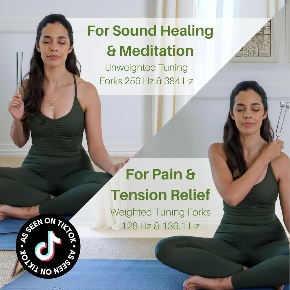 

Tuning Forks for Healing Set - 128Hz, 136.1Hz, 256Hz, 384Hz Weighted & Unweighted Tuning Fork Set Includes Hockey Puck Activator