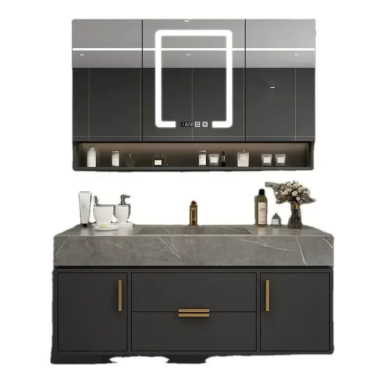 Light Luxury Rock Board Bathroom Cabinets Simple Modern Washbasin Smart Mirror Cabinet Bathroom Toilet Table Vanity Furniture