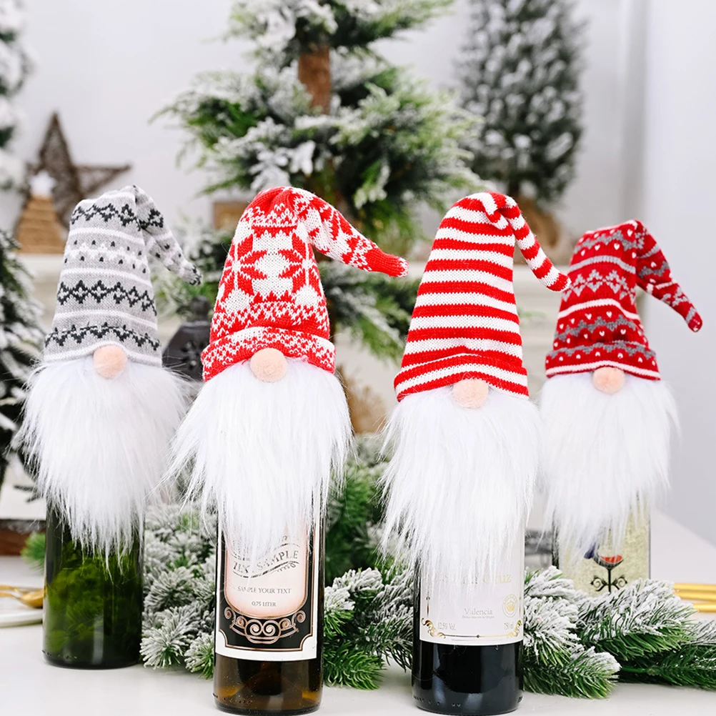 

2pcs Christmas Wine Covers Knitted Forest Red Wine Bottle Decor Party Celebration Bottle Sleeve Table Decoration