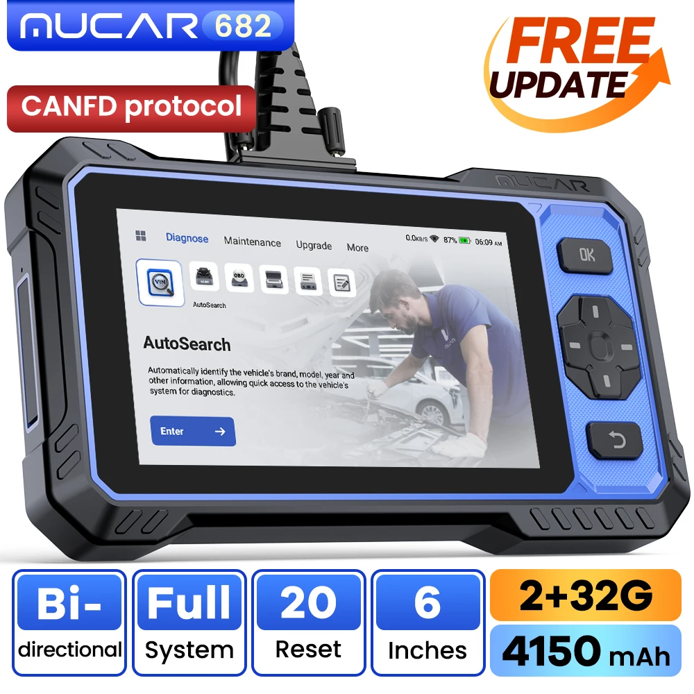

Глобальная версия MUCAR 682, пожизненный БЕСПЛАТНО, автоматический сканер OBD2, протокол CANFD, полная система 20, сброс, тест на действие, автомобильные диагностические инструменты