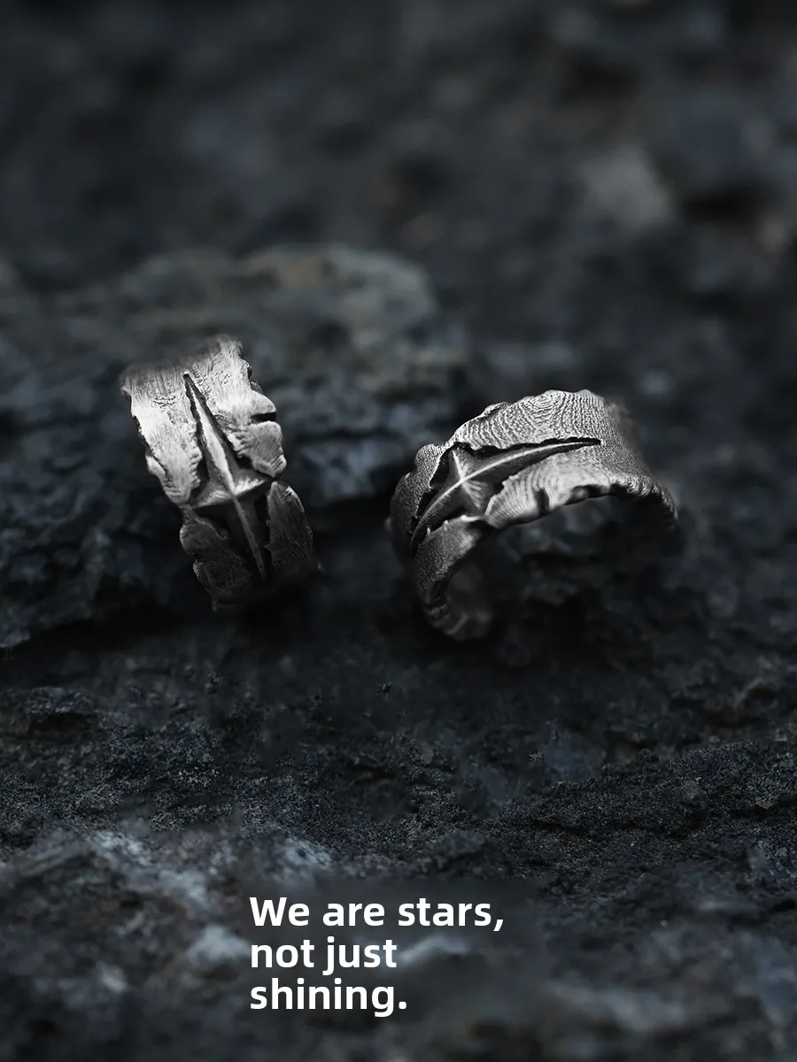 Handmade Original Silver Starlight 999 Pure Silver Four-Pointed Star Ear Bone Clip Men's High-End Ear Clip Support Engraving