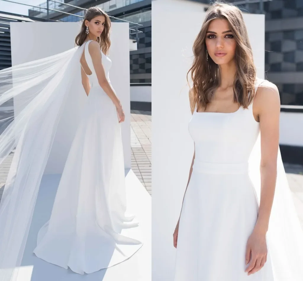 

New 2024 elegant simple wedding dress chic square neckline sexy sleeveless halter fashion Princess bride Vestido De Noiva