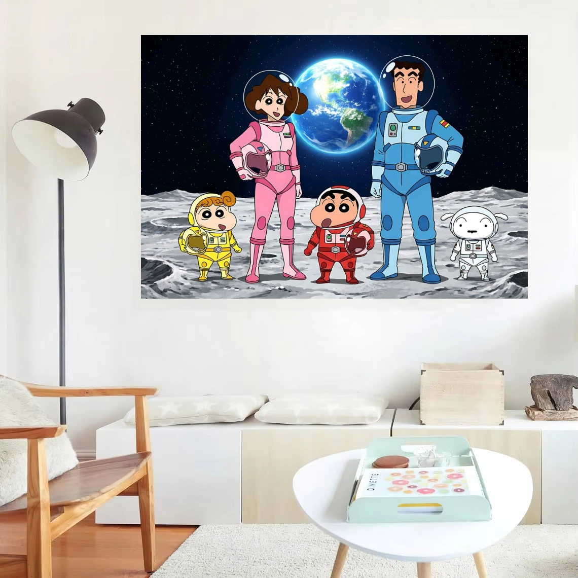 Oil Painting Crayon Shin-chan Anime Nohara Family Astronauts On Moon By Numbers Wall Decor for Living Room Bedroom Gift Unframed