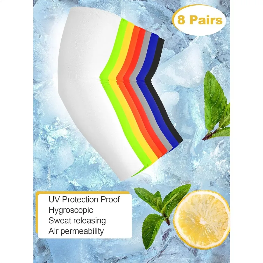 8 paia di maniche da braccio con protezione solare UV per uomo e donna, maniche rinfrescanti per tatuaggi