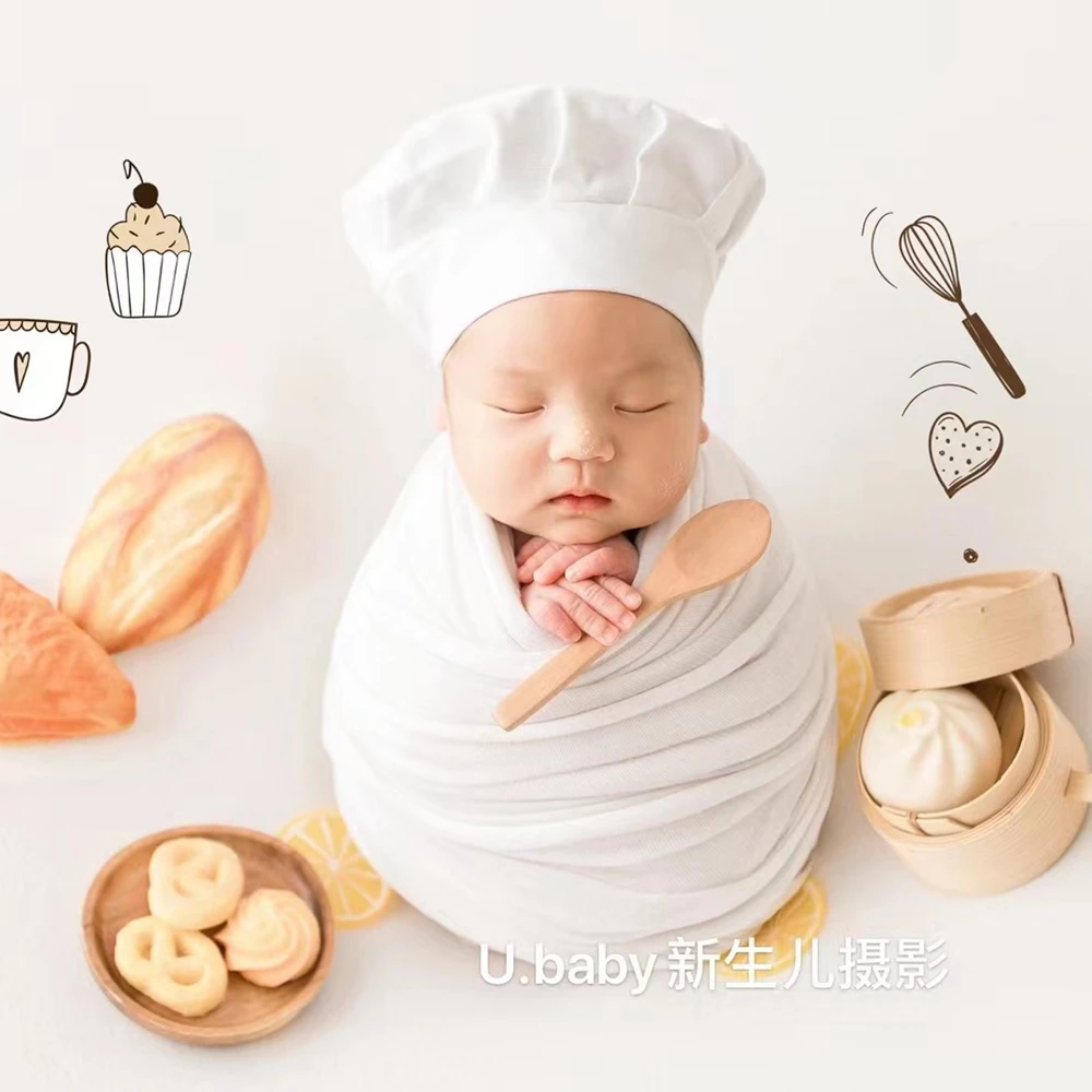 Baby Boy Chef Hat Newborn Photography Props Cotton Newborn Cook Hat Fotoshooting Infant Girl Cap Baby Photography Accessories