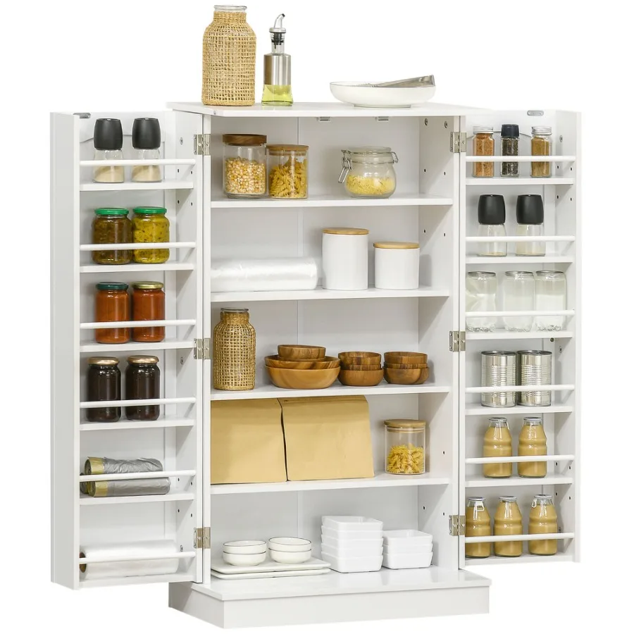 

HOMCOM 41 Kitchen Sideboard Cabinet with 5Tier Shelving 12 Spice Racks Adjustable Shelves White