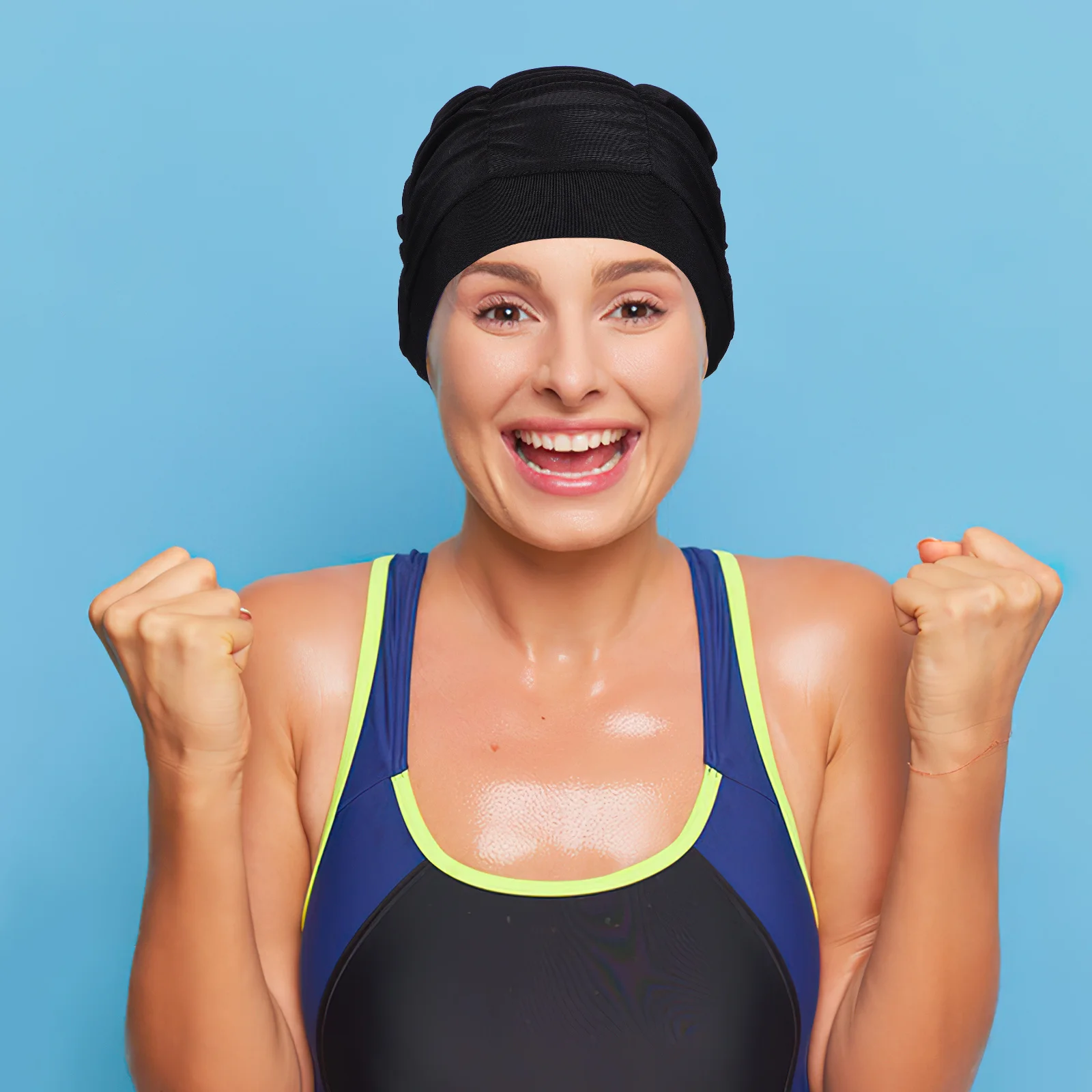 

2pcs Elastic Swim Caps For Long Hair Braids Dreadlocks Unisex Adult Swimming Hats Fabric Pleated Stretchy Swim Caps Swimming