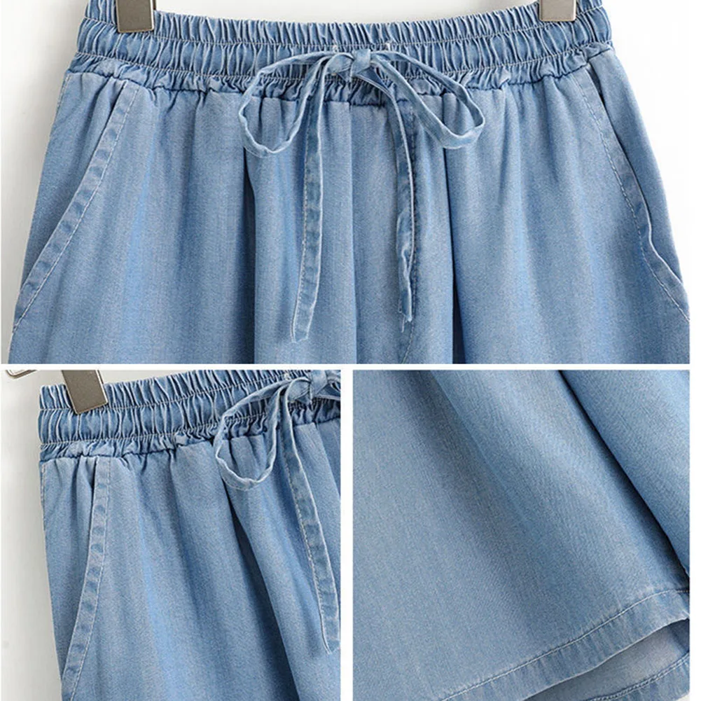 Short ample à large bord pour femmes, cinq pouces de longueur, tissu en soie glacée respirant, taille élastique, style à lacets pour vêtements décontractés d'été