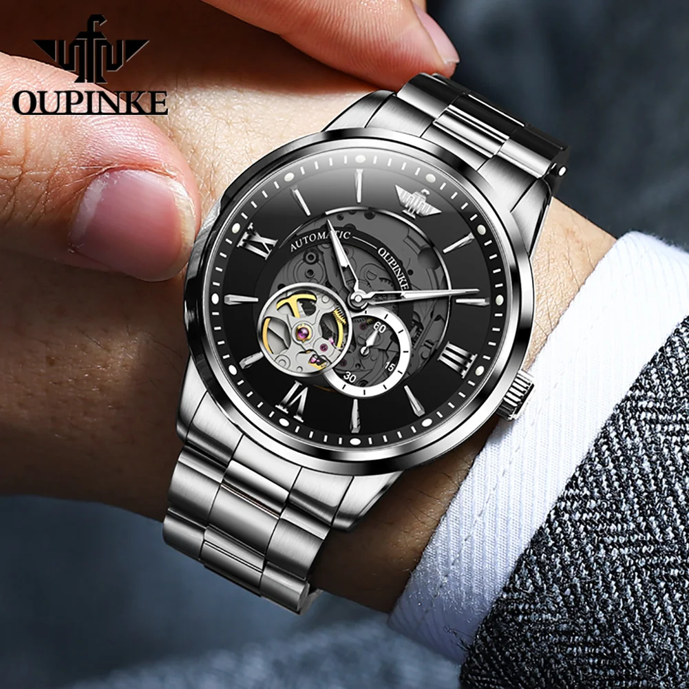 OUPINKE 3190 Automatic Man Watch Hollow Out Japan Import Movement Mechanical Wristwatch for Men Luxury Chronograph Men\'s Watches