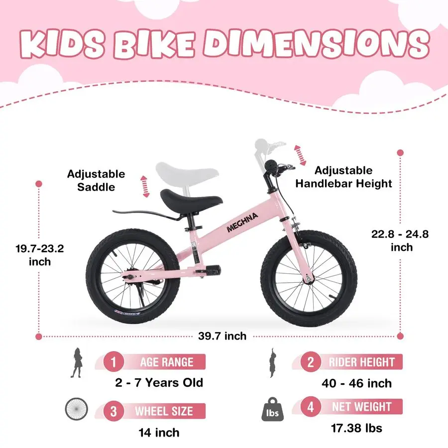 จักรยานทรงตัวสำหรับเด็กเล็ก 2 in 1 พร้อมล้อช่วยถอดได้ ขนาด 14 นิ้ว สำหรับเด็กอายุ 3-7 ปี พร้อมเบาะนั่งและแฮนด์จับปรับระดับได้