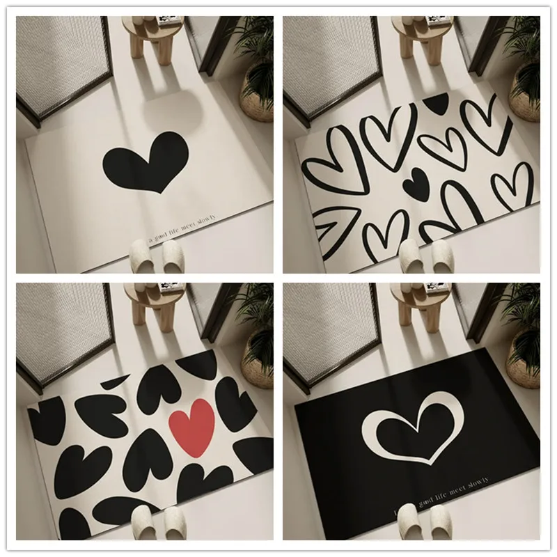 Heart Print Diatom Mud Entrance Door Mat Super Absorbent Bath Mats Non Slip Toilet Decor Rug Living Room Bathroom Kitchen Carpet