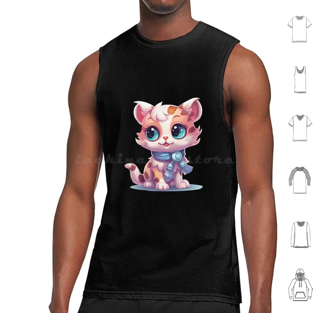 Kawaii!!! Lovely Cat Tank Tops Vest Sleeveless Cute Cat Illustration Cartoony Cat Design Meowing Cat Art Playful Cat Drawing