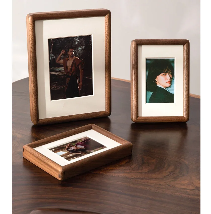 Wooden Round Corner Black Walnut Photo Frame Swing Table 6/7/8 Inch Mortise Tenon Photo Frame Home Decoration Picture FrameZB227