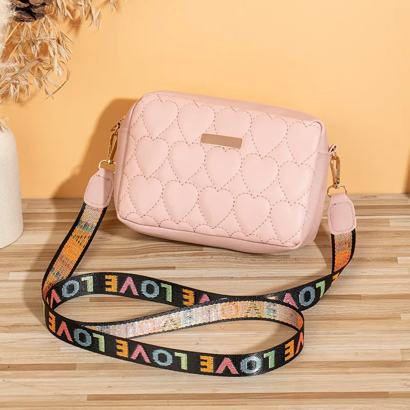 Women\'S Small Messenger Bags with Heart Lattice Embroidery Camera Bags Fashion Ladies Shoulder Crossbody Bags Mobile Phone Bags