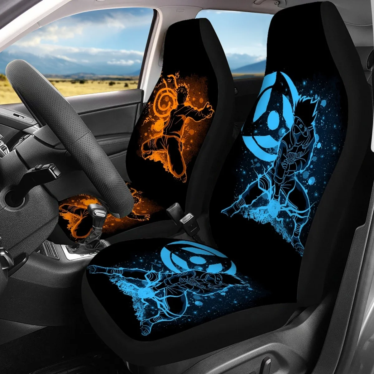 なると Anime Print Full Set Vehicle Seat Cover for Men Cool Non-skid Front/Back Car Seat Cover fit Most Car SUV Van Car Accessories