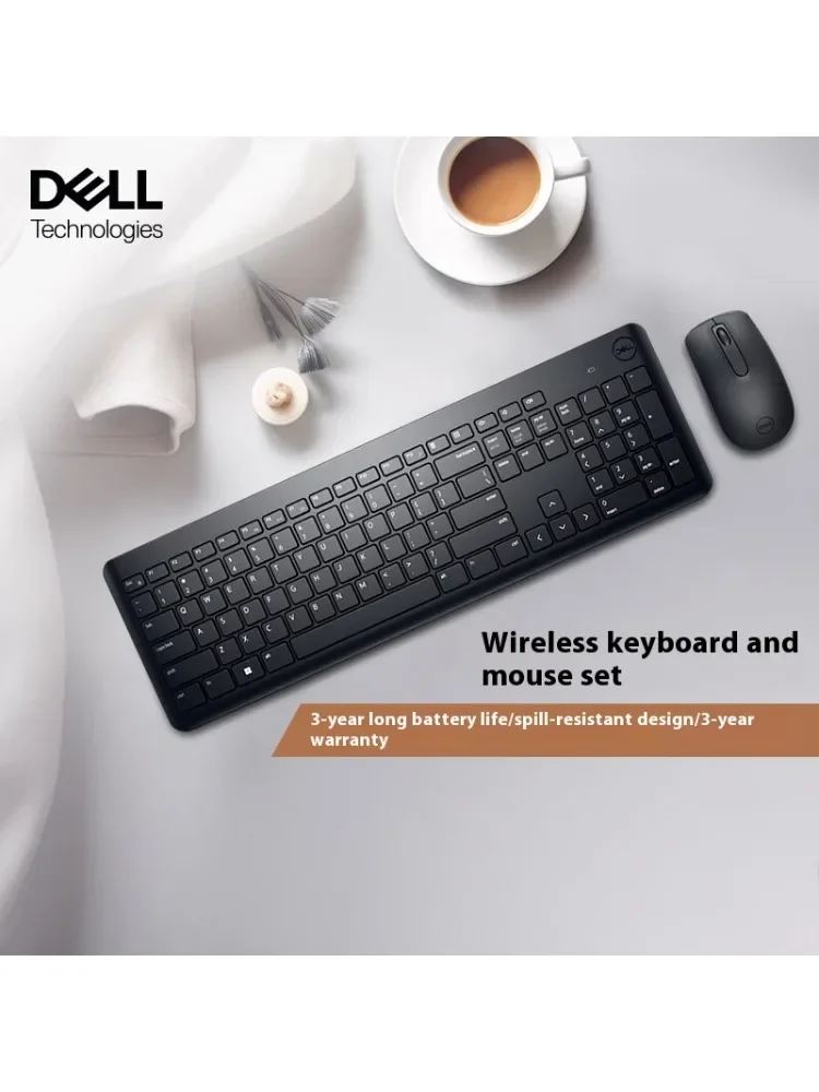 Dell-Conjunto de teclado e mouse sem fio, periférico, USB, preto externo, Office Laptop, KM3322W