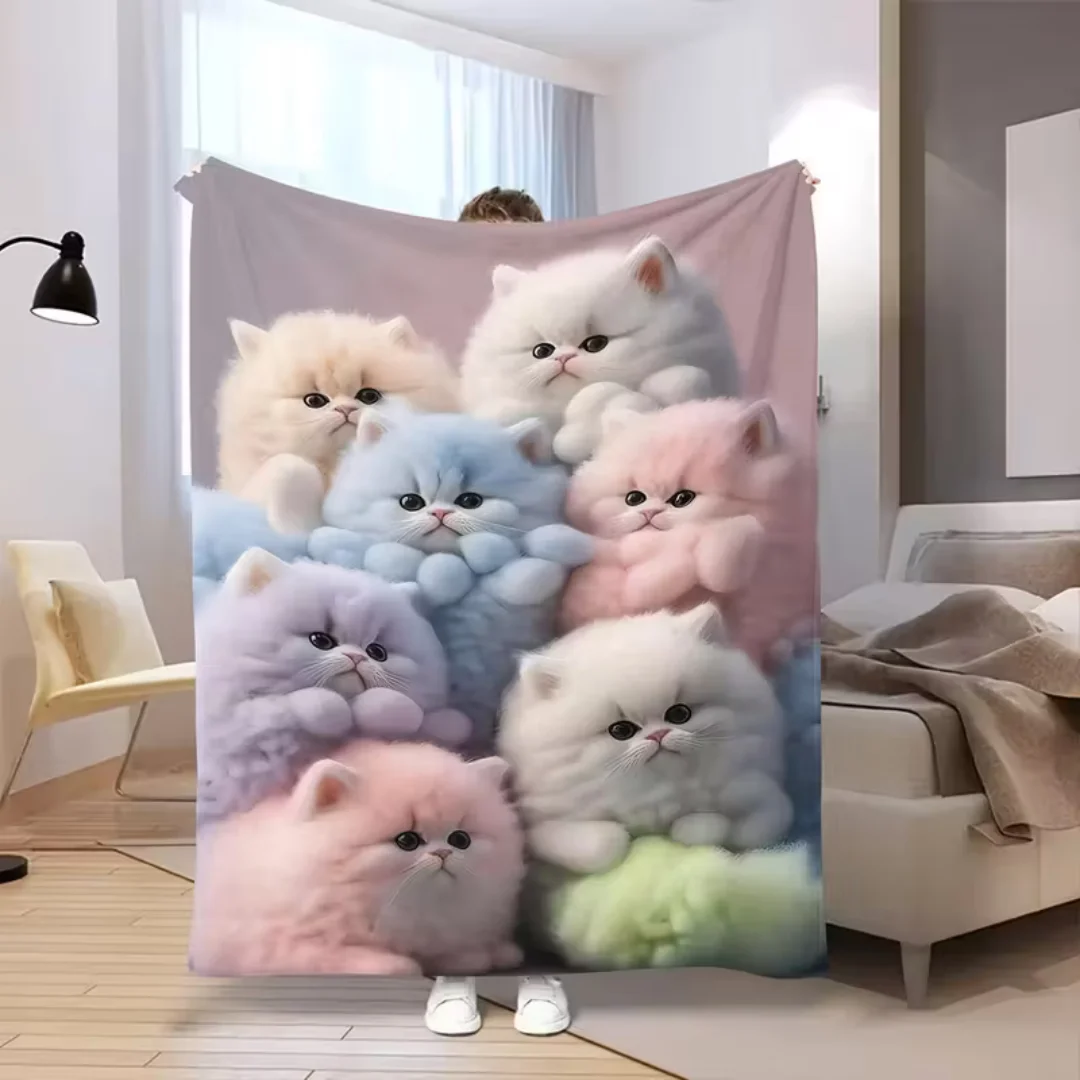 1pc Blanket Colorful Cat Printed for Home Living Room Bedroom Decor New Year Christmas Gift Birthday Gift for Girl Boys Kids