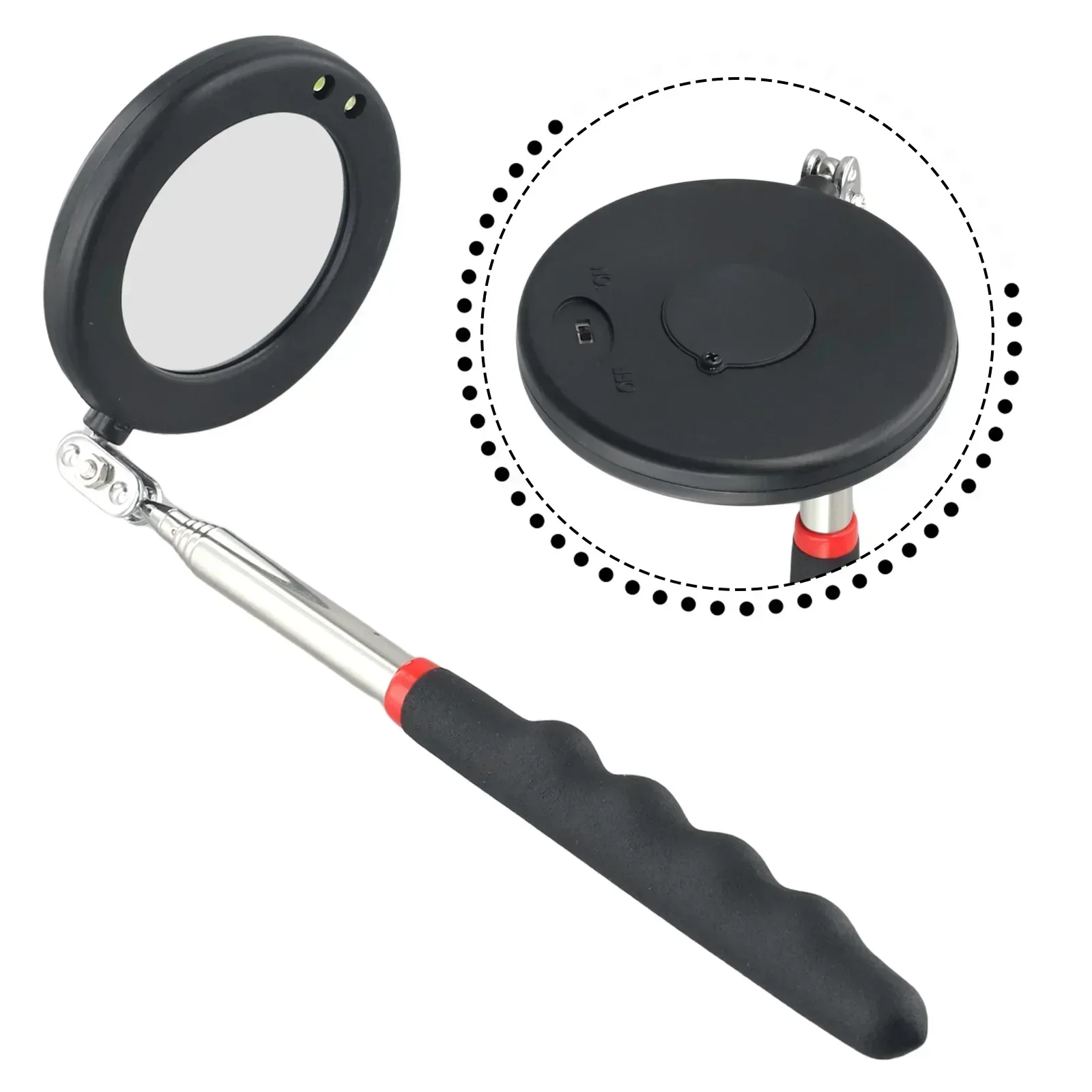 360° Inspection Mirror LED Light Telescoping Mirrors Extend Mechanic Tools Inspection Mirror Telescopic Handle Repairing Tools