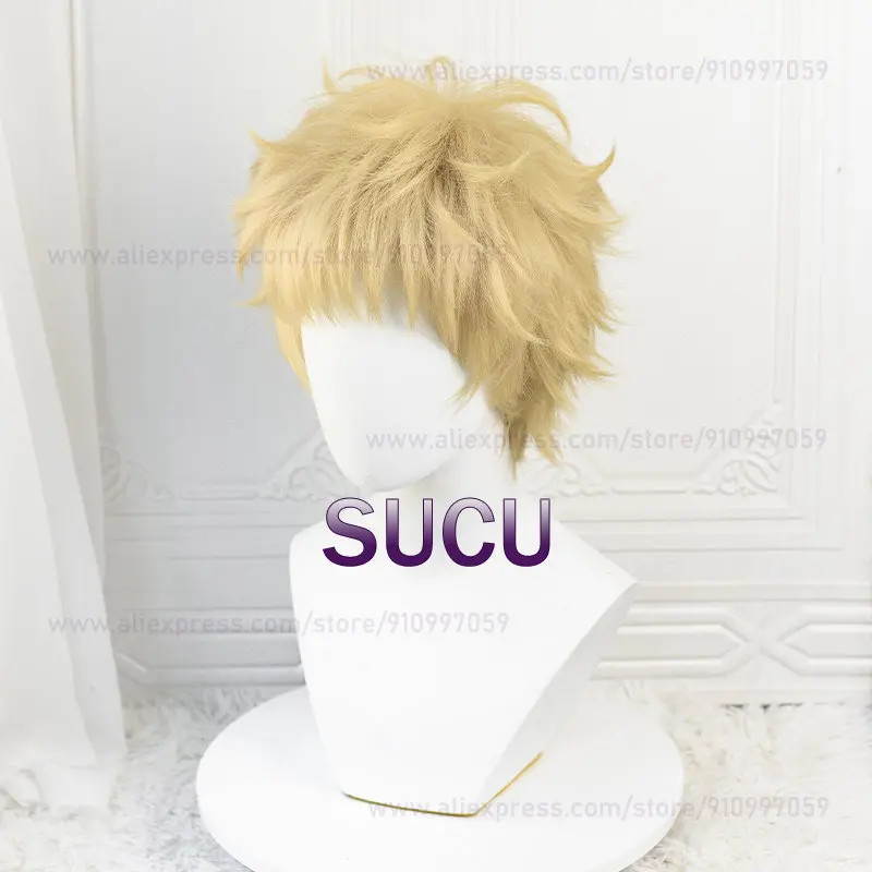 Anime Kei Tsukishima Cosplay Pruik 26Cm Korte Bleke Gouden Pruiken Hittebestendige Synthetische Halloween Feestpruiken