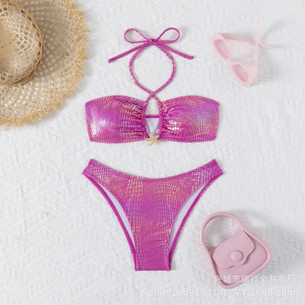 

Новое блестящее женское сексуальное нижнее белье из серпентиновой ткани, женское бикини с низкой талией и звездными аксессуарами