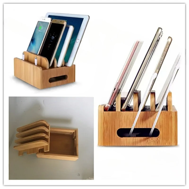 Creative desktop wooden mobile phone charging bracket, suitable for Iphone bamboo mobile phone holder