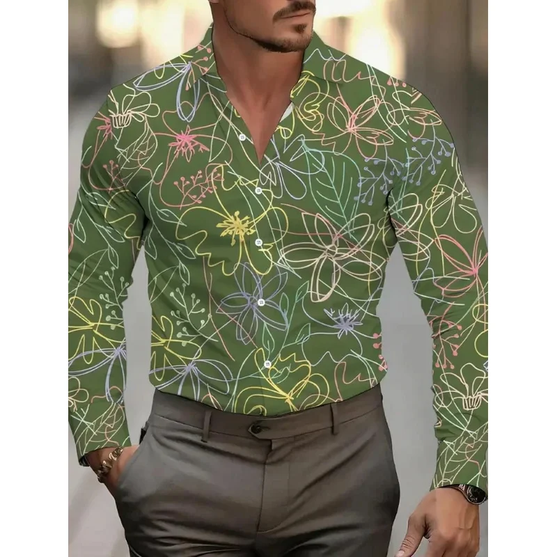 

Men's Long Sleeve Plaid Shirt with Lapel Four-Way Stretch Party Workwear Print S-5XL Plus Size，