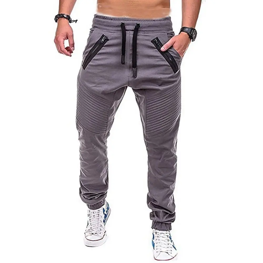 Men\'s Pure Cotton Workwear Pants, Jogging Pants, Travel Tactics Drawstring Elastic Multiple Pockets, Solid Color Casual Pants