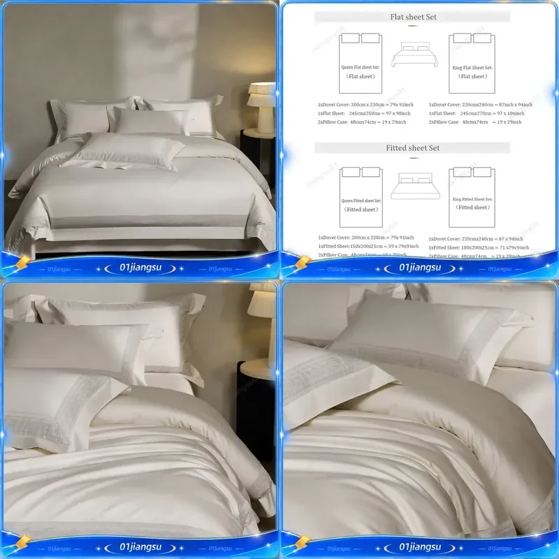 Luxury 1000TC Egyptian Cotton Bedding Set Yarn Dyed Duvet Cover Soft Silky Flat Fitted Sheet Pillowcases 4 Piece Home Textile