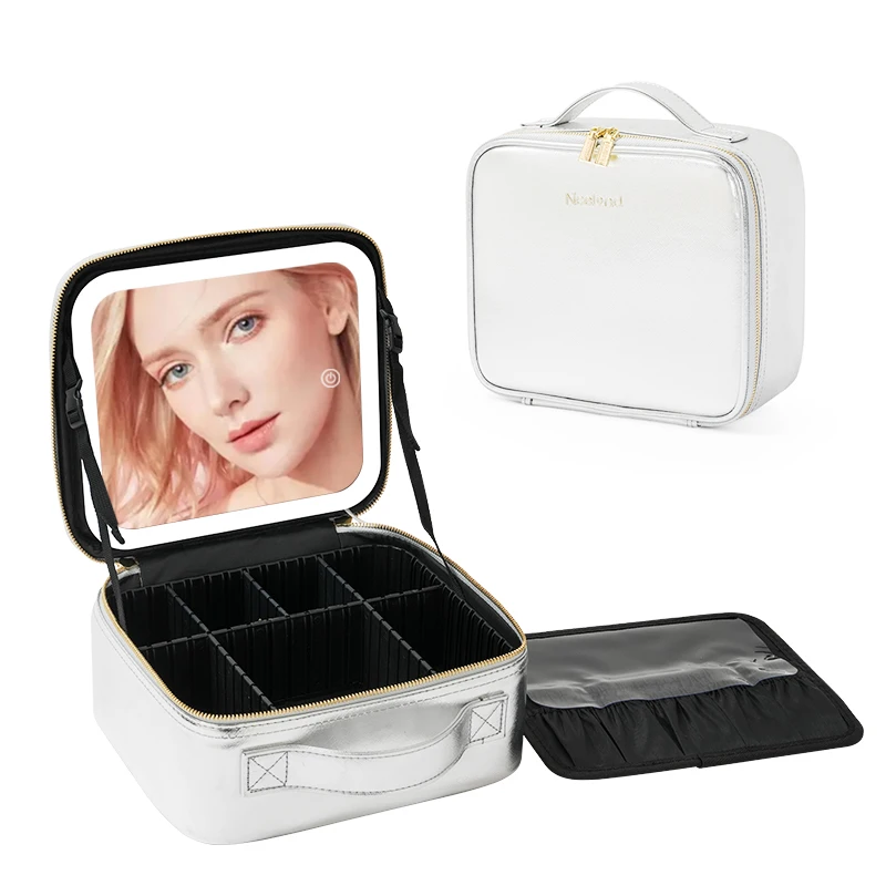 Travel Cosmetic Bag Cosmetic Bags LED Touch Screen Illuminated Makeup Storage Bag Makeup Mirror ,Adjustable separator