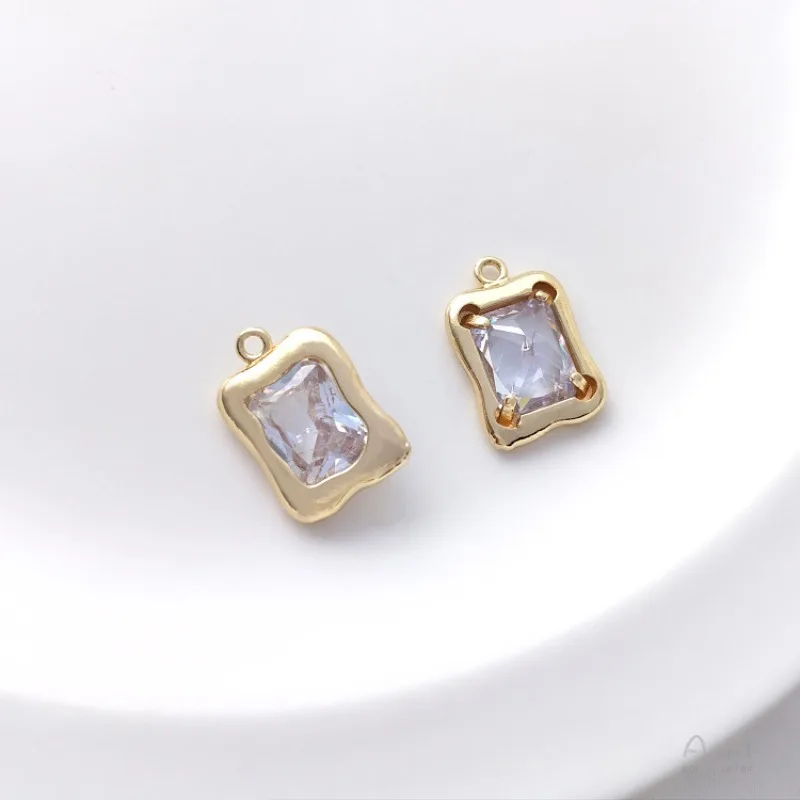 Electroplated 14K Gold-plated Zircon Irregular Rectangular Oval Lover Bean Color Zirconium Pendant DIY Necklace Pendant