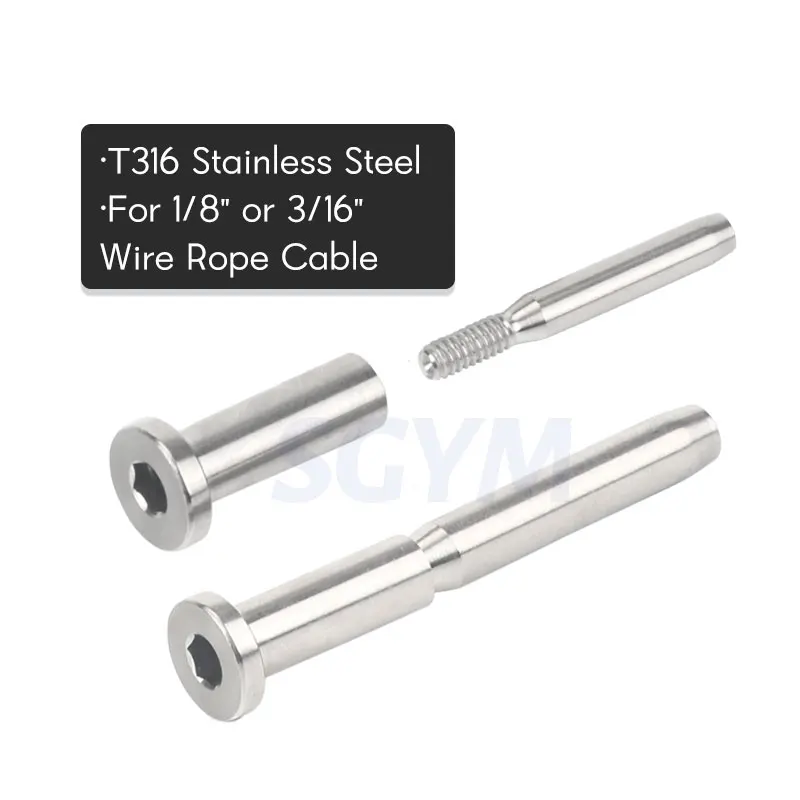 

30PCS 1/8 3/16 Cable Railing T316 Stainless Steel Invisible Receiver And Swage Stud End For Cable Railing Stair