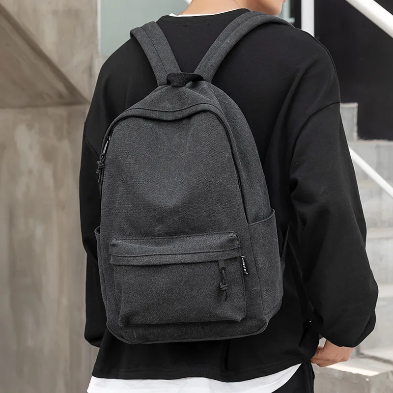 

Casual Backpack Solid Color Canvas Breathable Large Capacity Bags Outdoor Travel Leisure Student Teenagers Schoolbags Backbags