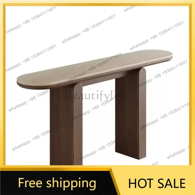 XX. Medieval solid wood travertine rock slab entrance table, entrance corridor against the wall, ultra-narrow entrance platform