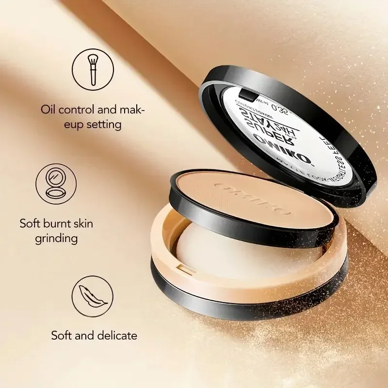 Cipria in polvere 3 colori Cipria pressata per il viso Trucco per il controllo dell'olio a lunga durata Polvere minerale Correttore naturale Contorno Cosmetici per il viso