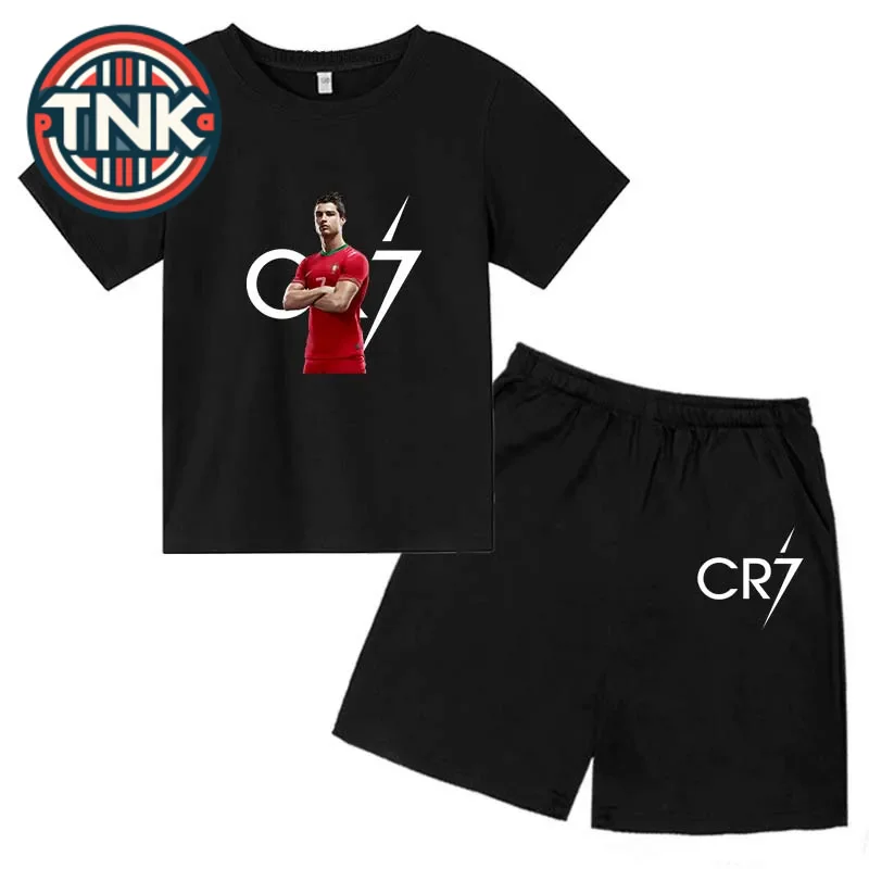 

Kids Fashion Summer CR7 Sports Suits 3-14 Years Boys Girls 2pcs Casual Short Sleeve T-shirts Pants Sets Children Idol Clothes