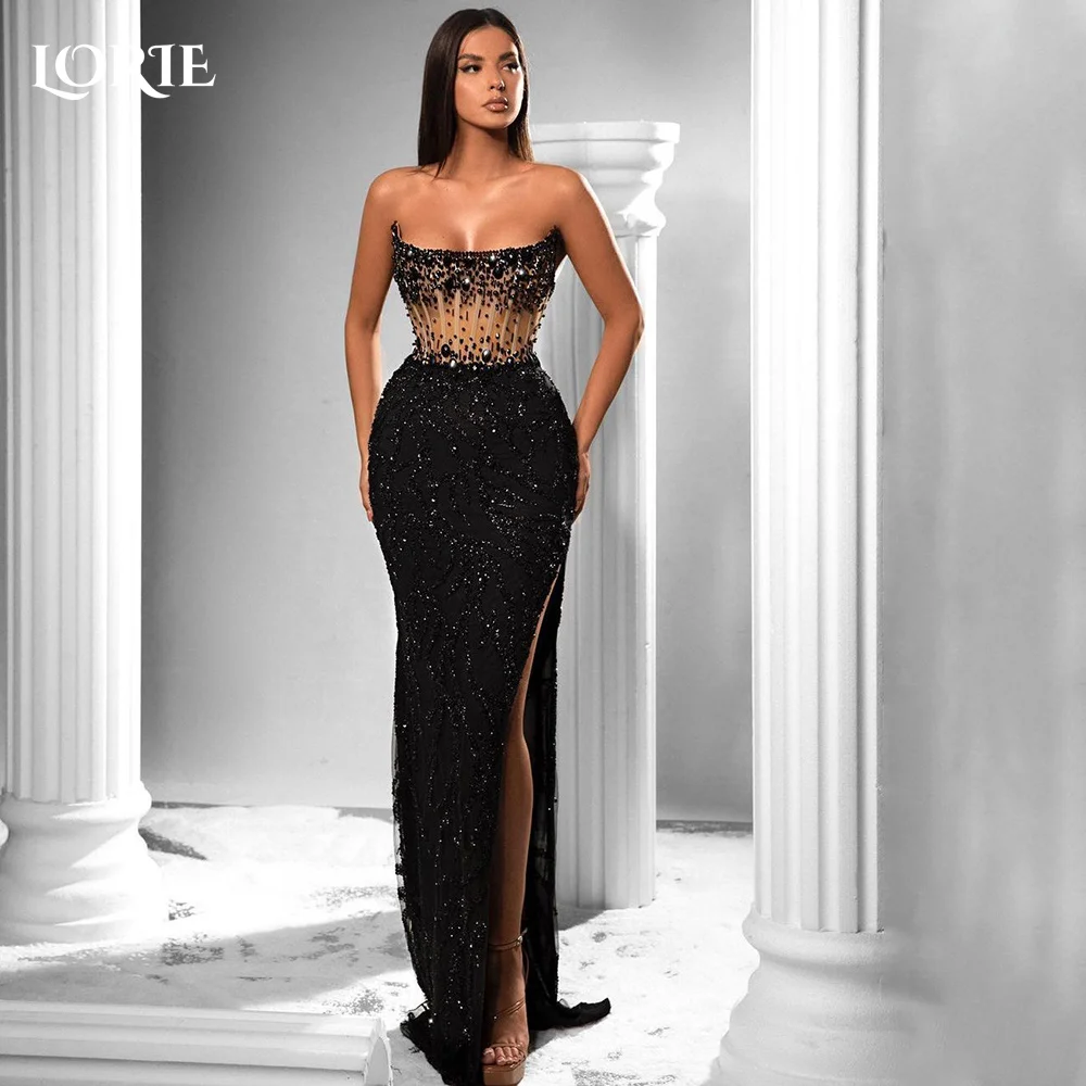 LORIE Elegant Lace Evening  Dress Bobycon Mermaid Black Prom Dresses Backless Sequins shiny Spark Clebrity Party Gown Customized